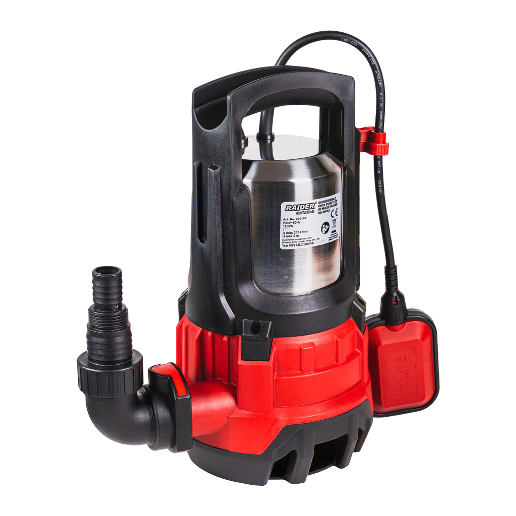 Raider Garden Tools Tauchpumpe für Schmutzwasser INOX 1100W 1" 333L/min 9m – RD-WP62