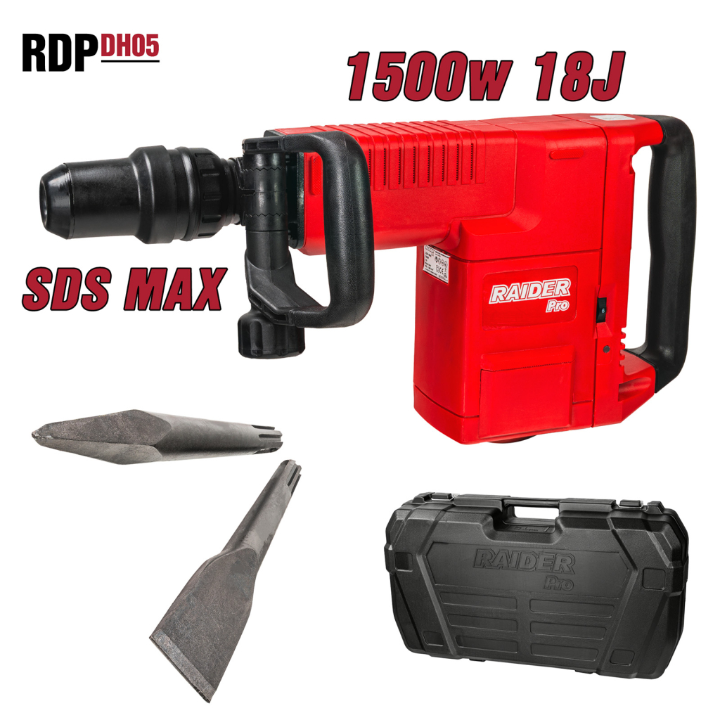 Raider Pro Meißelhammer 1500 W – 18 J – SDS-Max – D-Griff – Transportkoffer – RDP-DH05
