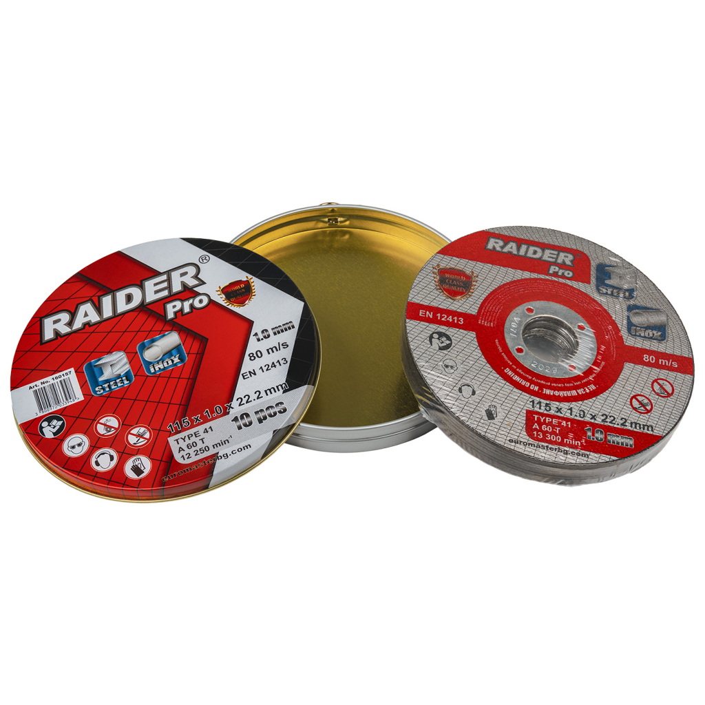Raider Pro Trennscheibe Metall 115 × 1,0 × 22,2 mm A60T Inox – Metallbox (10 Stück)