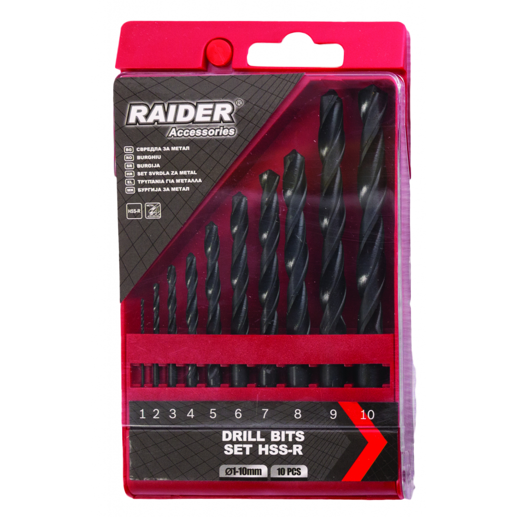 Raider Power Tools Spiralbohrer für Metall 10-tlg. Set Ø1–10 mm HSS-R