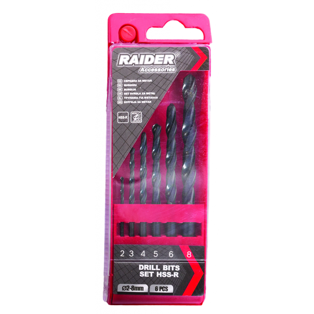 Raider Power Tools Spiralbohrer für Metall 6-tlg. Set Ø2–8 mm HSS-R