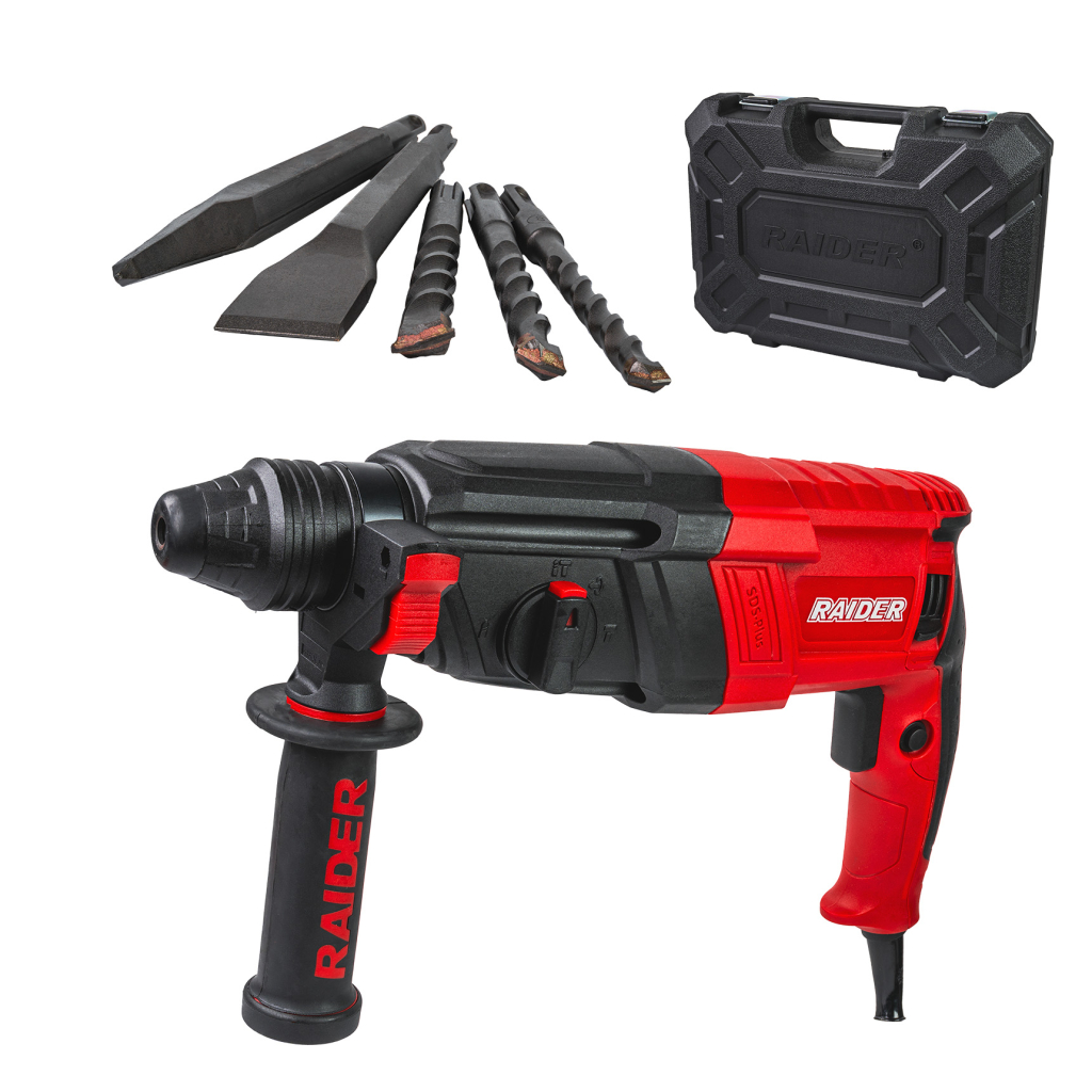 Raider Power Tools Bohrhammer 800 W – 2,8 J – 26 mm – 4 Funktionen – Koffer – RD-HD62