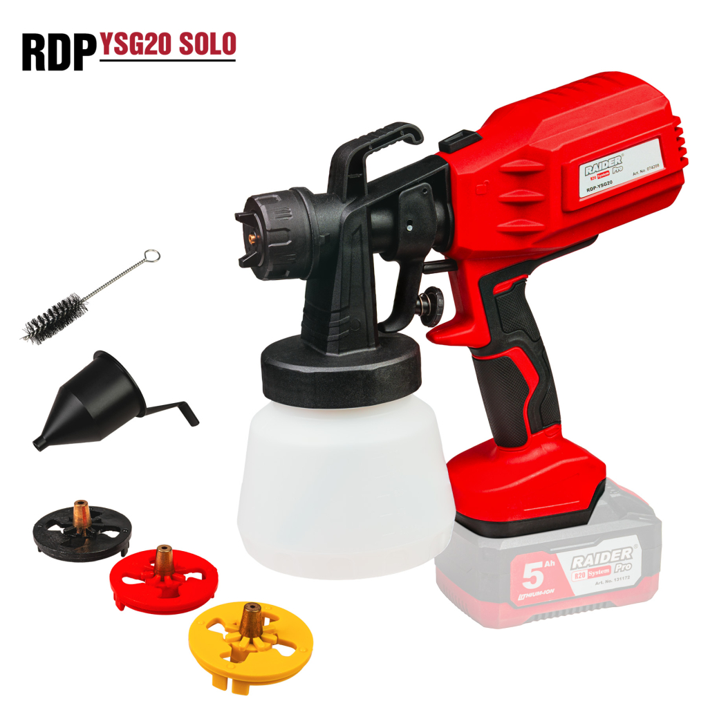 Raider Pro R20 Akku-Farbspritzpistole Ø1,5 / 2,0 / 2,5 mm 0,8 L Solo – RDP-YSG20