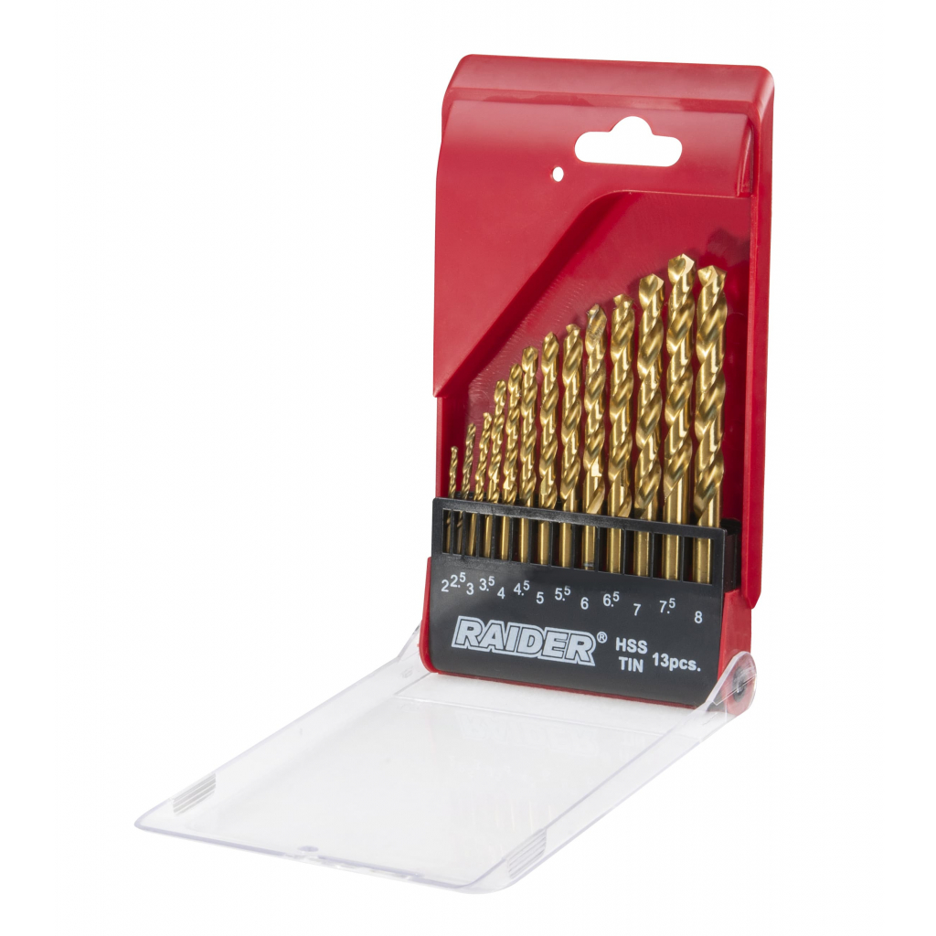 Raider Power Tools Spiralbohrer für Metall 13-tlg. Set Ø2.0–8.0 mm HSS + TiN