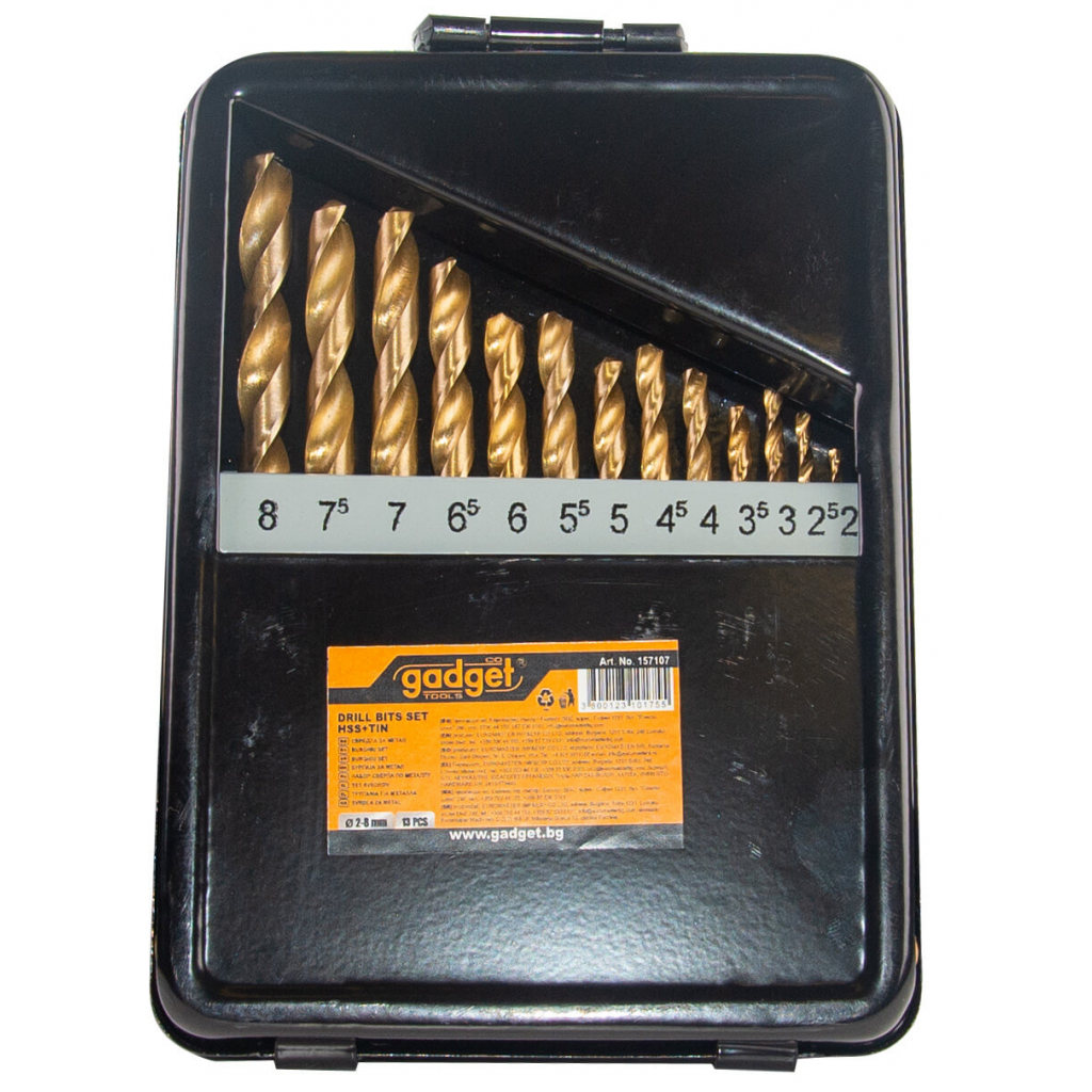 Gadget Spiralbohrer für Metall 13-tlg. Set Ø2.0–8.0 mm HSS + TiN (Metallbox)