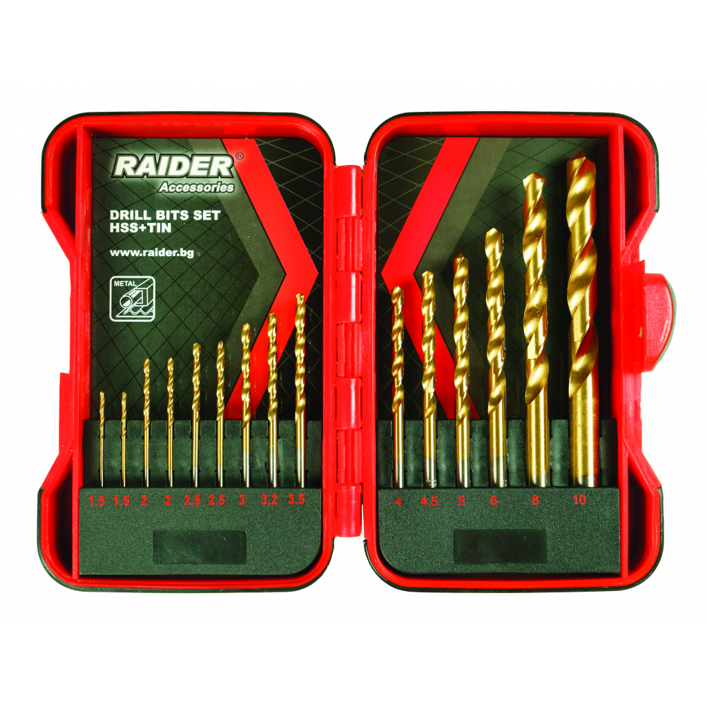 Raider Power Tools Spiralbohrer für Metall 15-tlg. Set Ø1.5–10 mm HSS + TiN