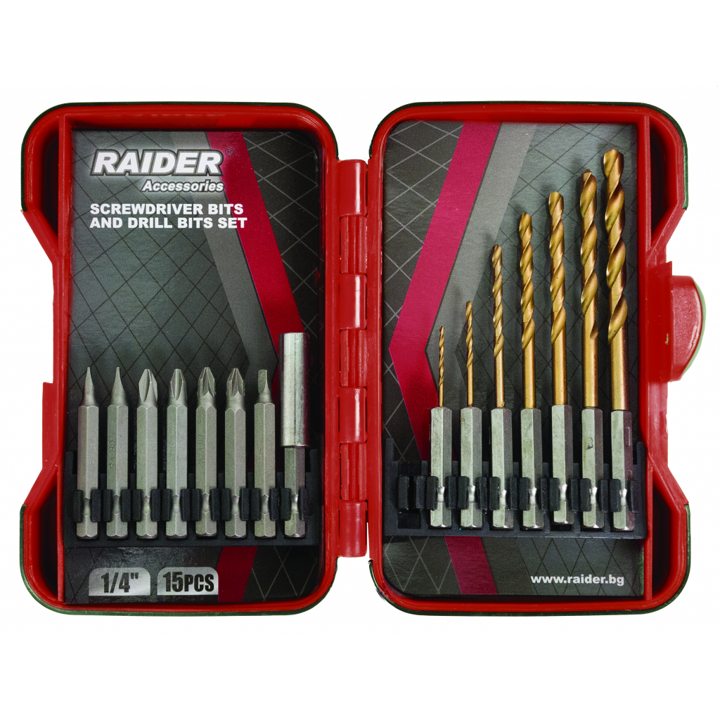 Raider Power Tools Bits- und Bohrersatz 1/4" – 15-tlg.