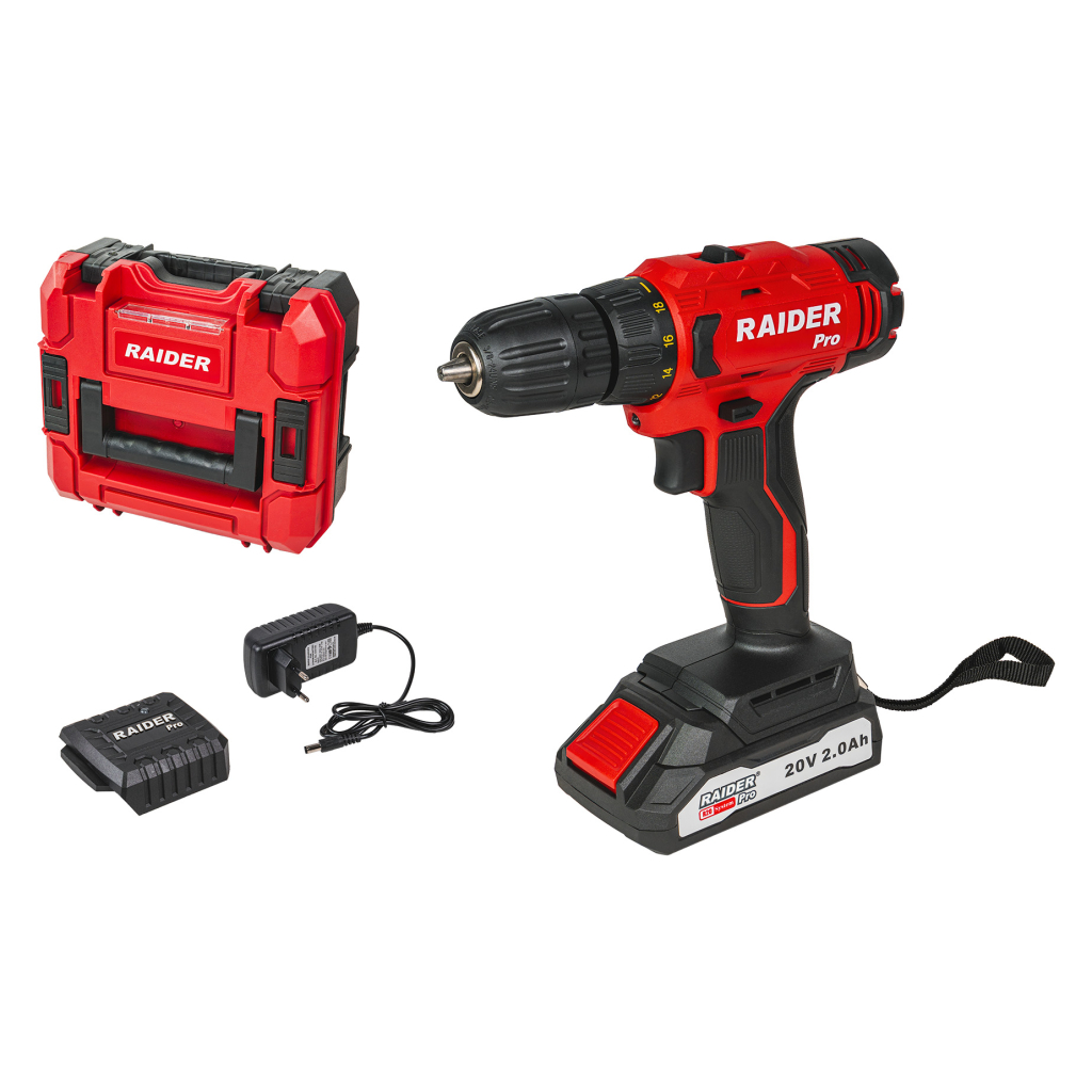 Raider Pro Pro R20 Akku-Bohrmaschine 2-Gang 10mm 44Nm 2Ah Koffer Set – RDP-SPCD20
