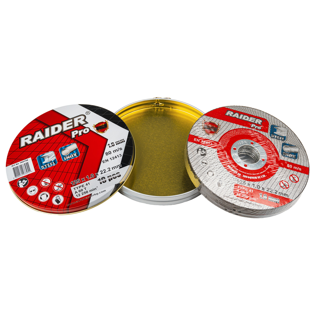 Raider Pro Trennscheibe Metall 125 × 1,0 × 22,2 mm A60T Inox – Metallbox (10 Stück)